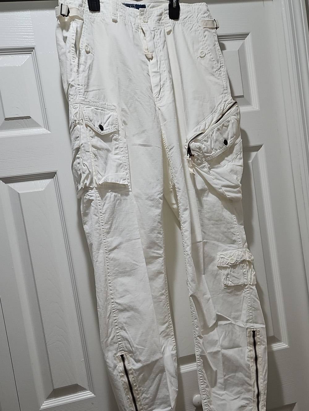 Ralph Lauren White Cargo Pants with Multiple Pockets
